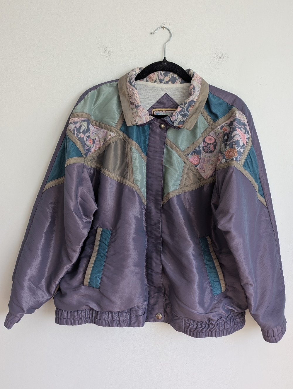 Current Seen VTG 80s Nylon Colorblock Pastel Floral Windbreaker Bomber Jacket S